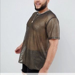 ASOS oversized longline t-shirt in gold mesh